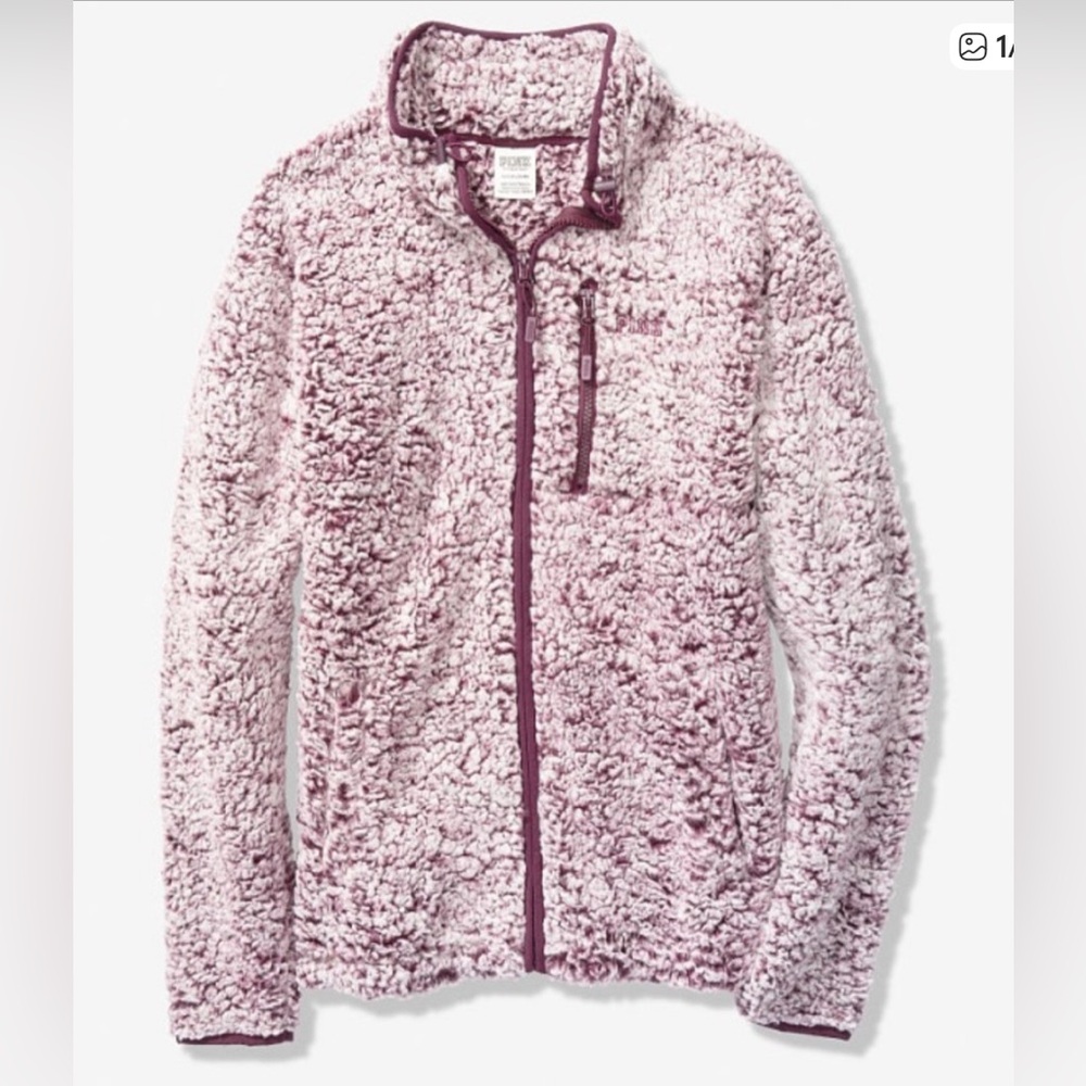 NEW VS PINK Sherpa fleece jacket full zip sweater sweatshirt RARE FIND💎